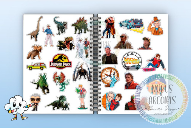 PACK STICKERS 17 (volver al futuro, star wars, LOFT, Jurassic Park)